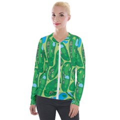 Golf Course Par Golf Course Green Velvet Zip Up Jacket by Sarkoni