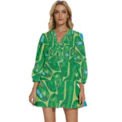 Golf Course Par Golf Course Green V-neck Placket Mini Dress by Sarkoni