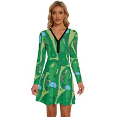 Golf Course Par Golf Course Green Long Sleeve Deep V Mini Dress  by Sarkoni