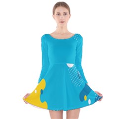 Blue Yellow Abstraction, Creative Backgroun Long Sleeve Velvet Skater Dress by nateshop