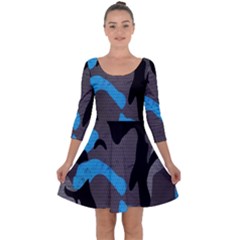 Blue, Abstract, Black, Desenho, Grey Shapes, Texture Quarter Sleeve Skater Dress by nateshop