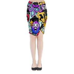 Cartoon Graffiti, Art, Black, Colorful, Wallpaper Midi Wrap Pencil Skirt by nateshop