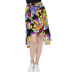 Cartoon Graffiti, Art, Black, Colorful, Wallpaper Frill Hi Low Chiffon Skirt by nateshop