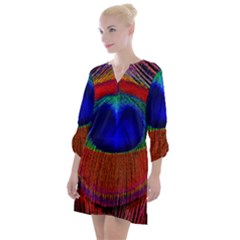 Peacock-feathers,blue 1 Open Neck Shift Dress by nateshop