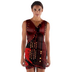 Technology Computer Circuit Wrap Front Bodycon Dress by Sarkoni