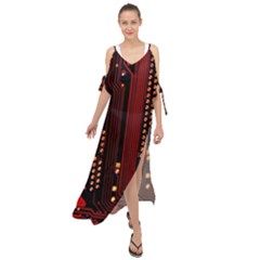 Technology Computer Circuit Maxi Chiffon Cover Up Dress by Sarkoni