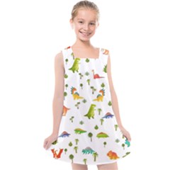 Baby Dino Seamless Pattern Kids  Cross Back Dress by Sarkoni