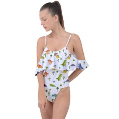 Baby Dino Seamless Pattern Drape Piece Swimsuit by Sarkoni