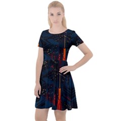 Architecture City Pixel Art Cap Sleeve Velour Dress  by Sarkoni