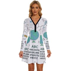 School Subjects And Objects Vector Illustration Seamless Pattern Long Sleeve Deep V Mini Dress  by Grandong