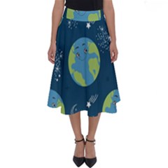 Seamless Pattern Cartoon Earth Planet Perfect Length Midi Skirt by Grandong