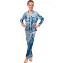 Chinese Style 3d Embossed Blue Peacock Oil Painting Kids  Satin Long Sleeve Pajamas Set View1