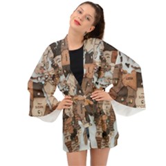 3d Vintage World Map Long Sleeve Kimono by Grandong