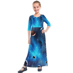 3d Universe Space Star Planet Kids  Quarter Sleeve Maxi Dress by Grandong