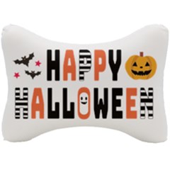 Happy Halloween Slot Text Orange Seat Head Rest Cushion by Sarkoni