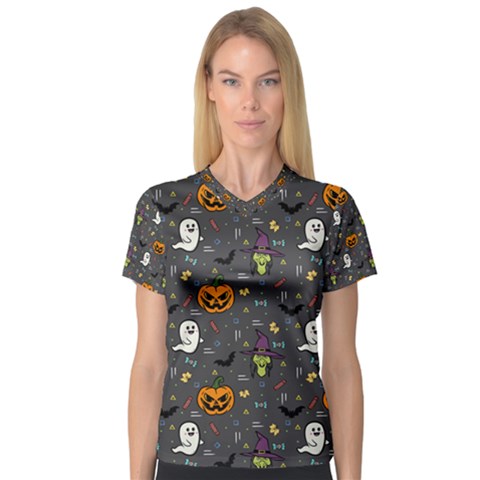 Halloween Bat Pattern V-neck Sport Mesh T-shirt by Ndabl3x