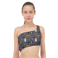 Halloween Bat Pattern Spliced Up Bikini Top  by Ndabl3x