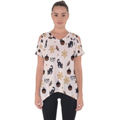 Cat Halloween Pattern Cut Out Side Drop T-shirt by Ndabl3x