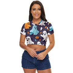 Ghost Pumpkin Scary Side Button Cropped T-shirt by Ndabl3x