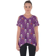 Skull Halloween Pattern Cut Out Side Drop T-shirt by Ndabl3x