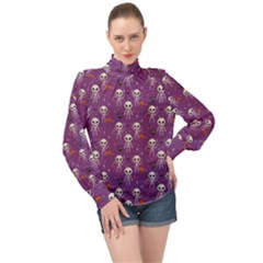 Skull Halloween Pattern High Neck Long Sleeve Chiffon Top by Ndabl3x