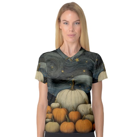 Pumpkin Halloween V-neck Sport Mesh T-shirt by Ndabl3x