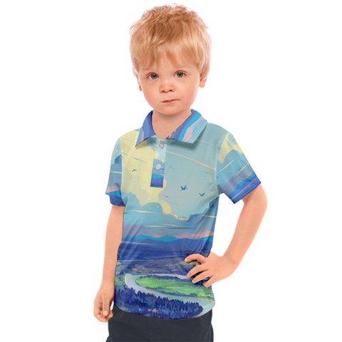 Digital Art Fantasy Landscape Kids  Polo T-shirt by uniart180623