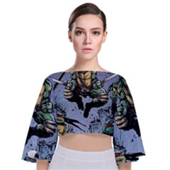 Teenage Mutant Ninja Turtles Comics Tie Back Butterfly Sleeve Chiffon Top by Sarkoni