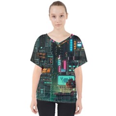 Video Game Pixel Art V-neck Dolman Drape Top by Sarkoni