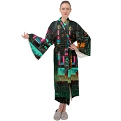 Video Game Pixel Art Maxi Velvet Kimono by Sarkoni