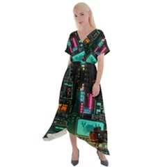 Video Game Pixel Art Cross Front Sharkbite Hem Maxi Dress by Sarkoni