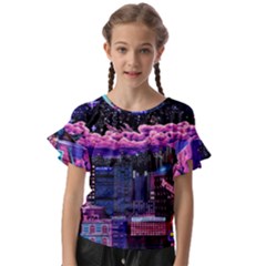 Retro City Pixel Kids  Cut Out Flutter Sleeves by Sarkoni