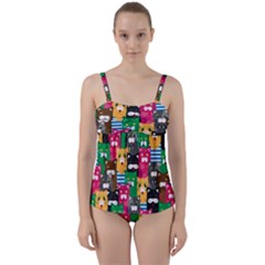 Cats Funny Colorful Pattern Texture Twist Front Tankini Set by Grandong