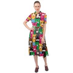 Cats Funny Colorful Pattern Texture Keyhole Neckline Chiffon Dress by Grandong