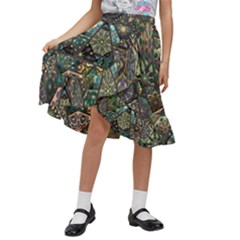 Digital Art Triangle Pattern Texture Mosaic Kids  Ruffle Flared Wrap Midi Skirt by Grandong