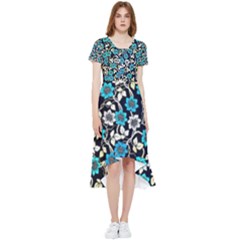 Blue Flower Pattern Floral Pattern High Low Boho Dress by Grandong