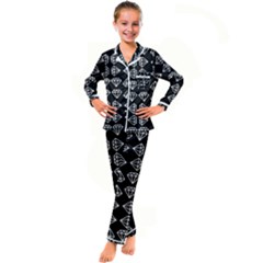 Black Diamond Pattern Kids  Satin Long Sleeve Pajamas Set by Ndabl3x