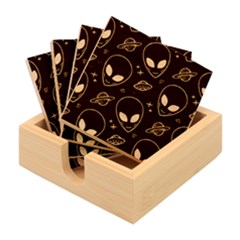 Alien Green Black Pattern Bamboo Coaster Set by Ndabl3x