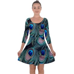 Peacock-feathers,blue2 Quarter Sleeve Skater Dress by nateshop