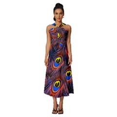 Peacock-feathers,blue,yellow Sleeveless Cross Front Cocktail Midi Chiffon Dress by nateshop