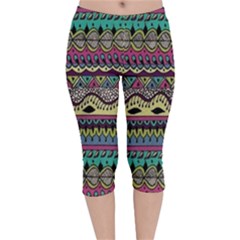 Aztec Design Velvet Capri Leggings  by nateshop