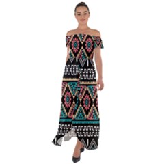 Aztec Wallpaper Off Shoulder Open Front Chiffon Dress by nateshop