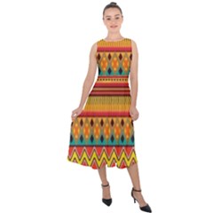 Aztec Midi Tie-back Chiffon Dress by nateshop