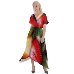 Fruits, Food, Green, Red, Strawberry, Yellow Cross Front Sharkbite Hem Maxi Dress by nateshop