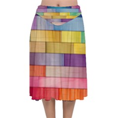 Rainbow Wood Velvet Flared Midi Skirt by zappwaits