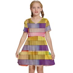 Rainbow Wood Kids  Short Sleeve Tiered Mini Dress by zappwaits