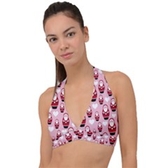 Christmas Santa Pattern Halter Plunge Bikini Top by Grandong