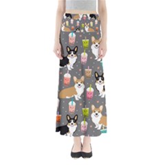 Welsh Corgi Dog Boba Tea Bubble Kawaii Full Length Maxi Skirt by Grandong