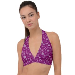 Purple Christmas Pattern Halter Plunge Bikini Top by Grandong