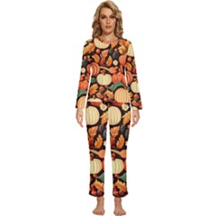 Thanksgiving Pattern Womens  Long Sleeve Lightweight Pajamas Set by Valentinaart